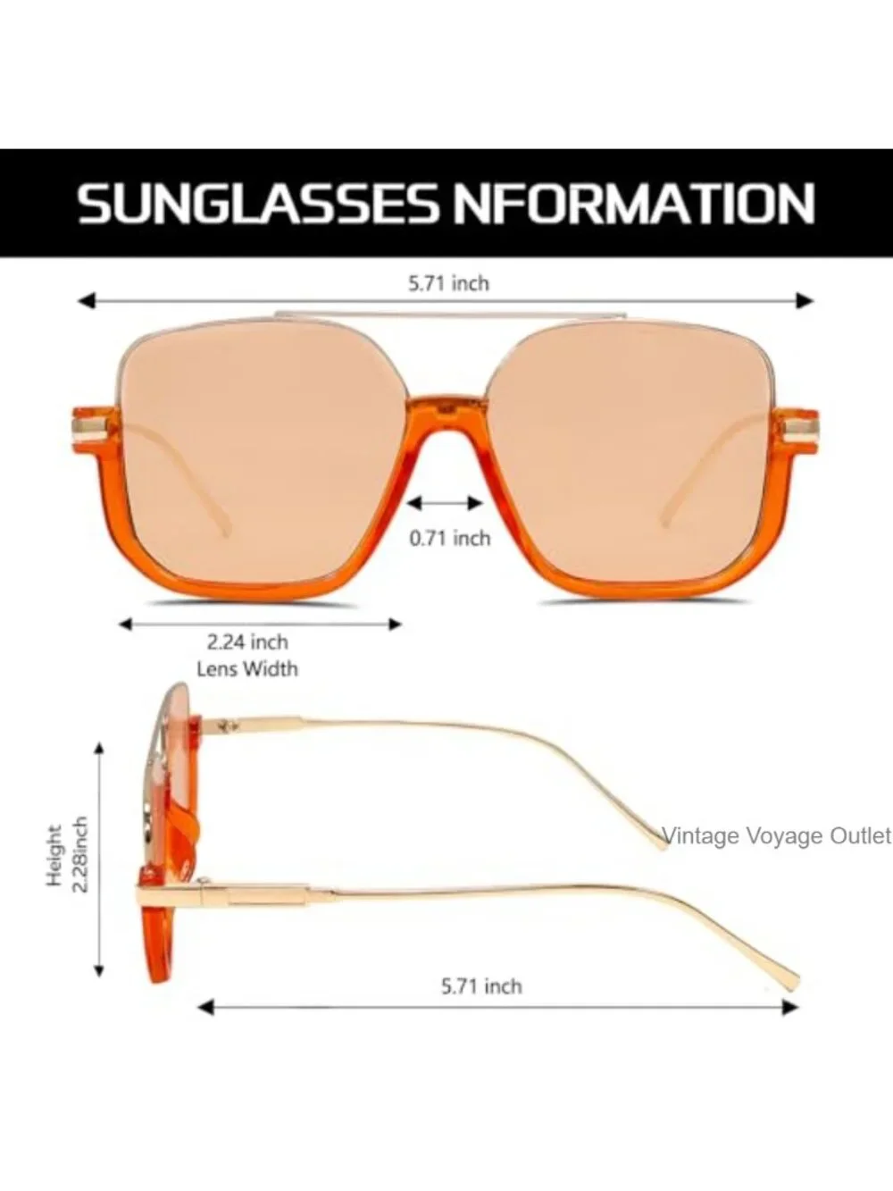 Oversized Square Aviator Sunglasses Women Men Retro Pilot Double Bridge UV